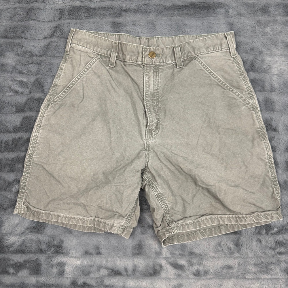 Carhartt Mens Gray Canvas Work Carpenter Shorts Size 32 Utility Rugged Cotton